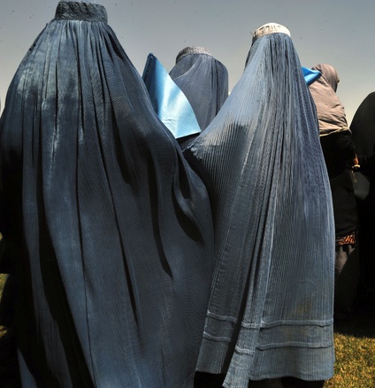 Afghan women attend a rally for a presidential candidate in the 2009 elections.
