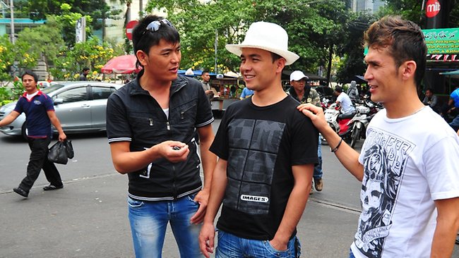 Hazaras Rohallah Gharibyar, left, Aman Karimi and Zakir Faiyazi, in Jakarta yesterday, hope to find a boat to Australia. Picture: Peter Alford Source: The Australian